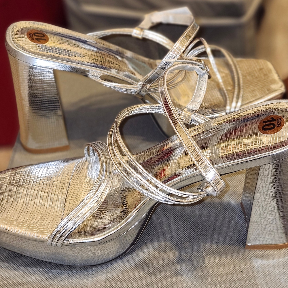 Elegant Silver Strappy Women's Heels